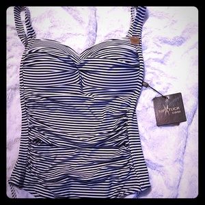 Nip tuck one piece stripe bathing suit NWT